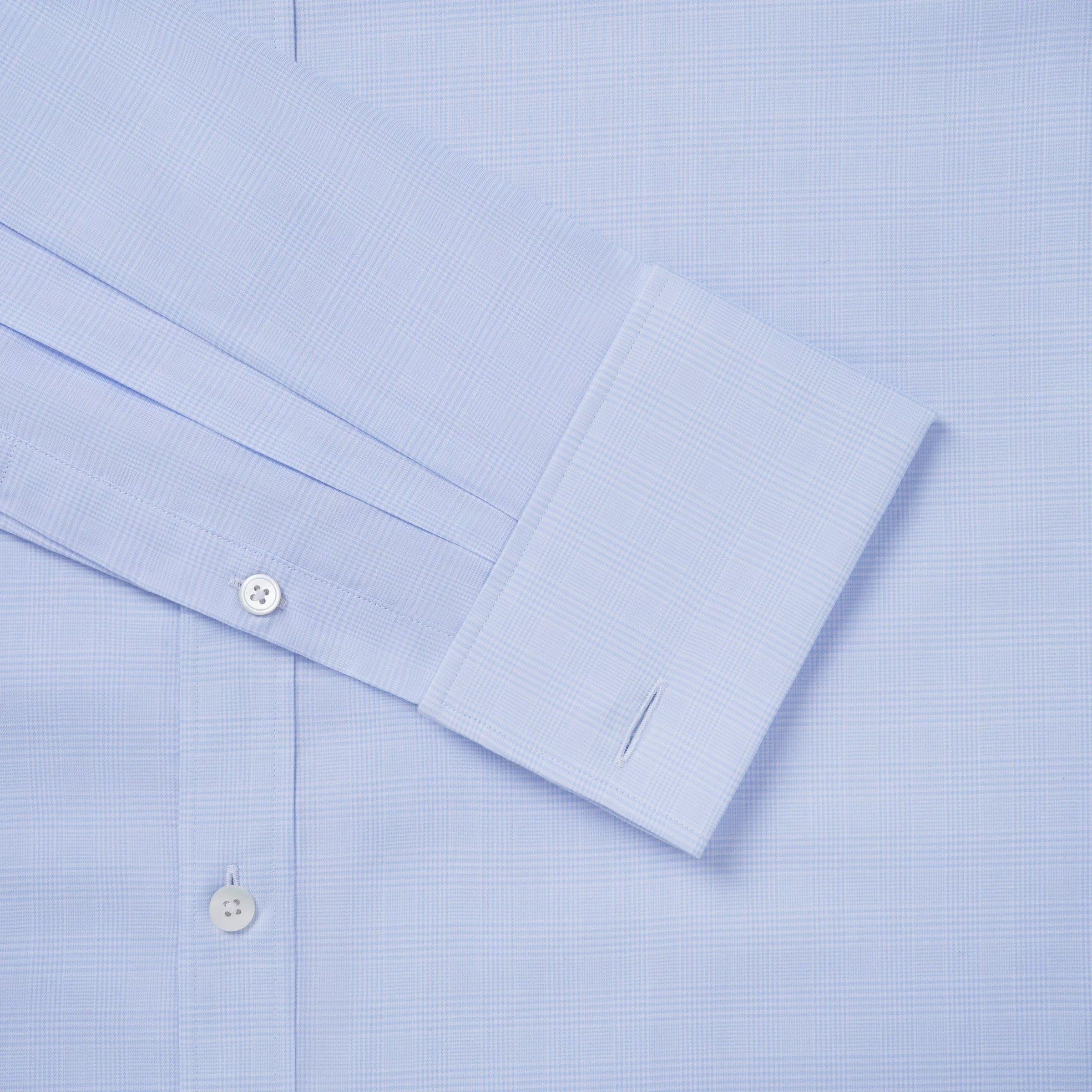 Pale Blue & White Classic Fit French Cuff Prince of Wales Check Dress Shirt