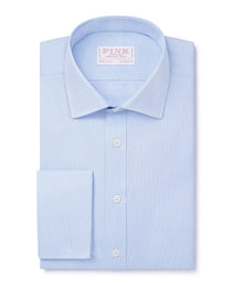 Pale Blue & White Classic Fit French Cuff Puppytooth Dress Shirt