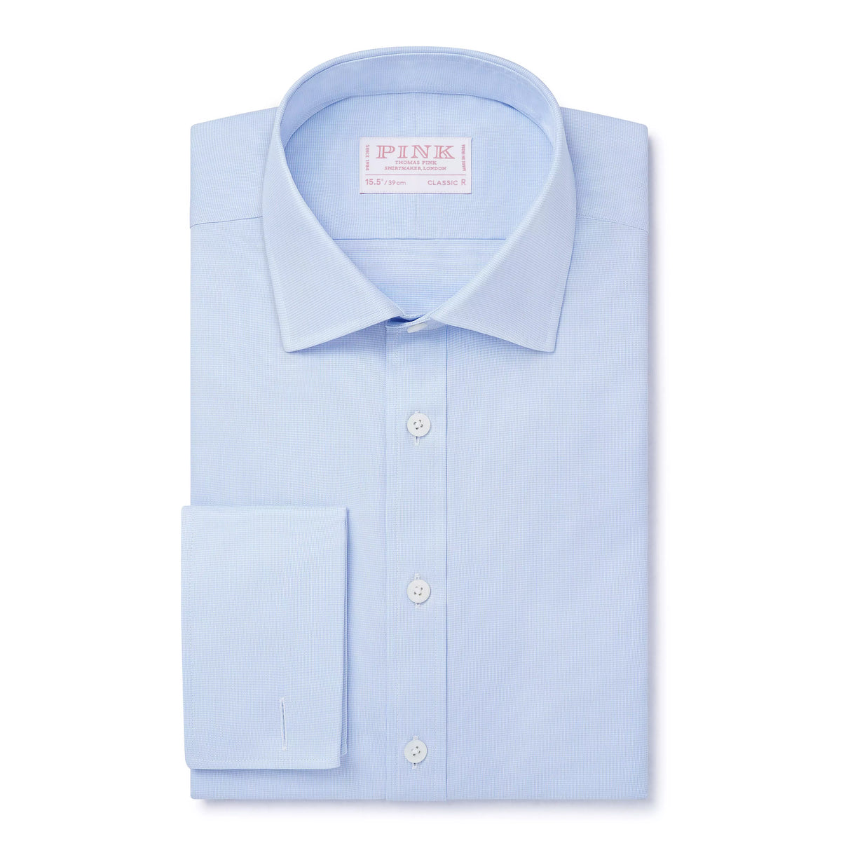 Pale Blue & White Classic Fit French Cuff Puppytooth Dress Shirt