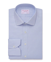 Pale Blue & White Classic Fit Prince of Wales Check Dress Shirt