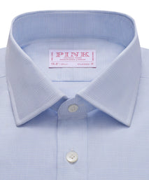 Pale Blue & White Classic Fit Prince of Wales Check Dress Shirt