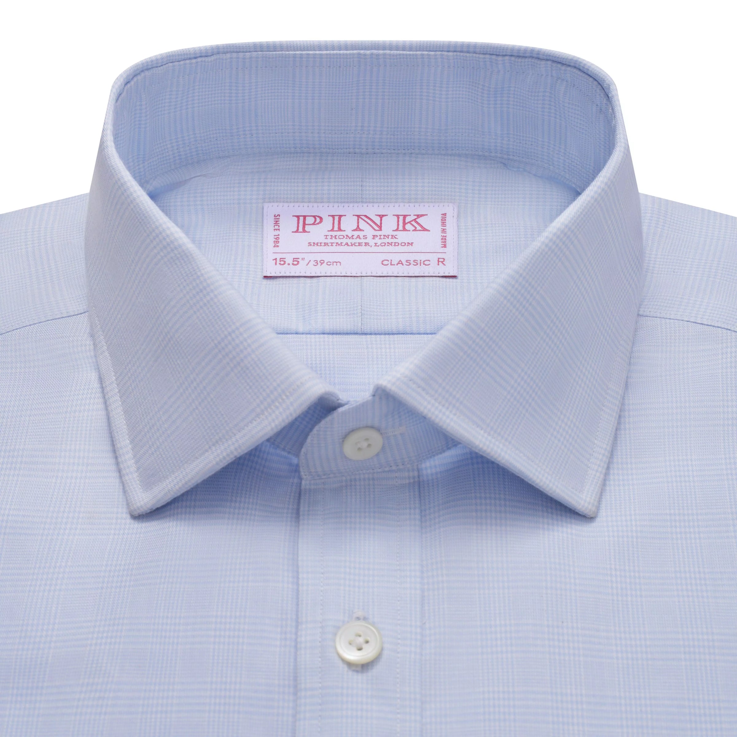 Pale Blue & White Classic Fit Prince of Wales Check Dress Shirt