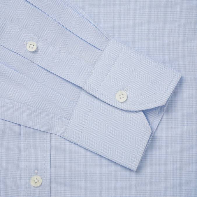 Pale Blue & White Classic Fit Prince of Wales Check Dress Shirt