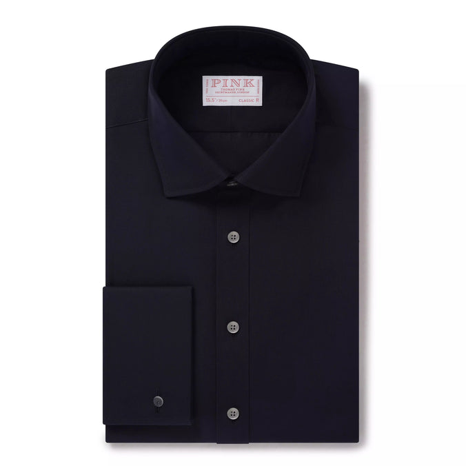 Navy Blue Classic Fit French Cuff Ramses Cotton Poplin Dress Shirt