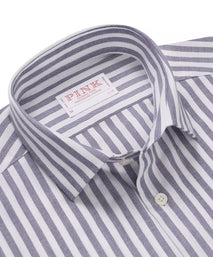 Navy Blue & White Slim Fit Business Casual Striped Oxford Shirt