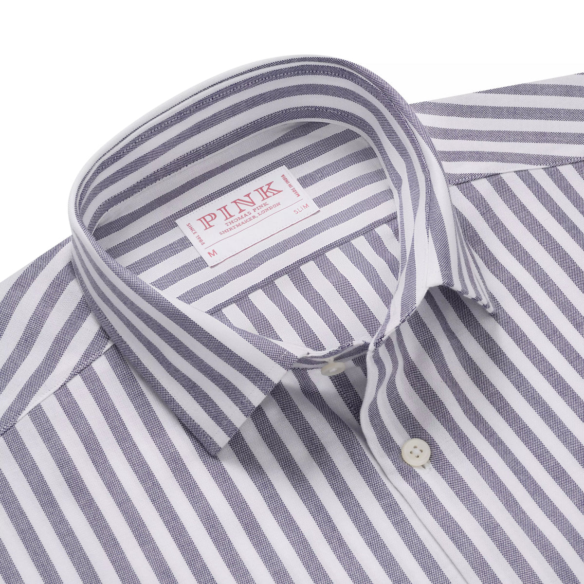 Navy Blue & White Slim Fit Business Casual Striped Oxford Shirt
