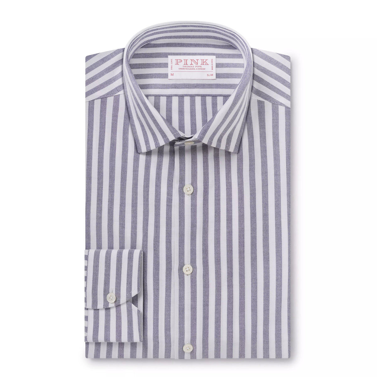Navy Blue & White Slim Fit Business Casual Striped Oxford Shirt