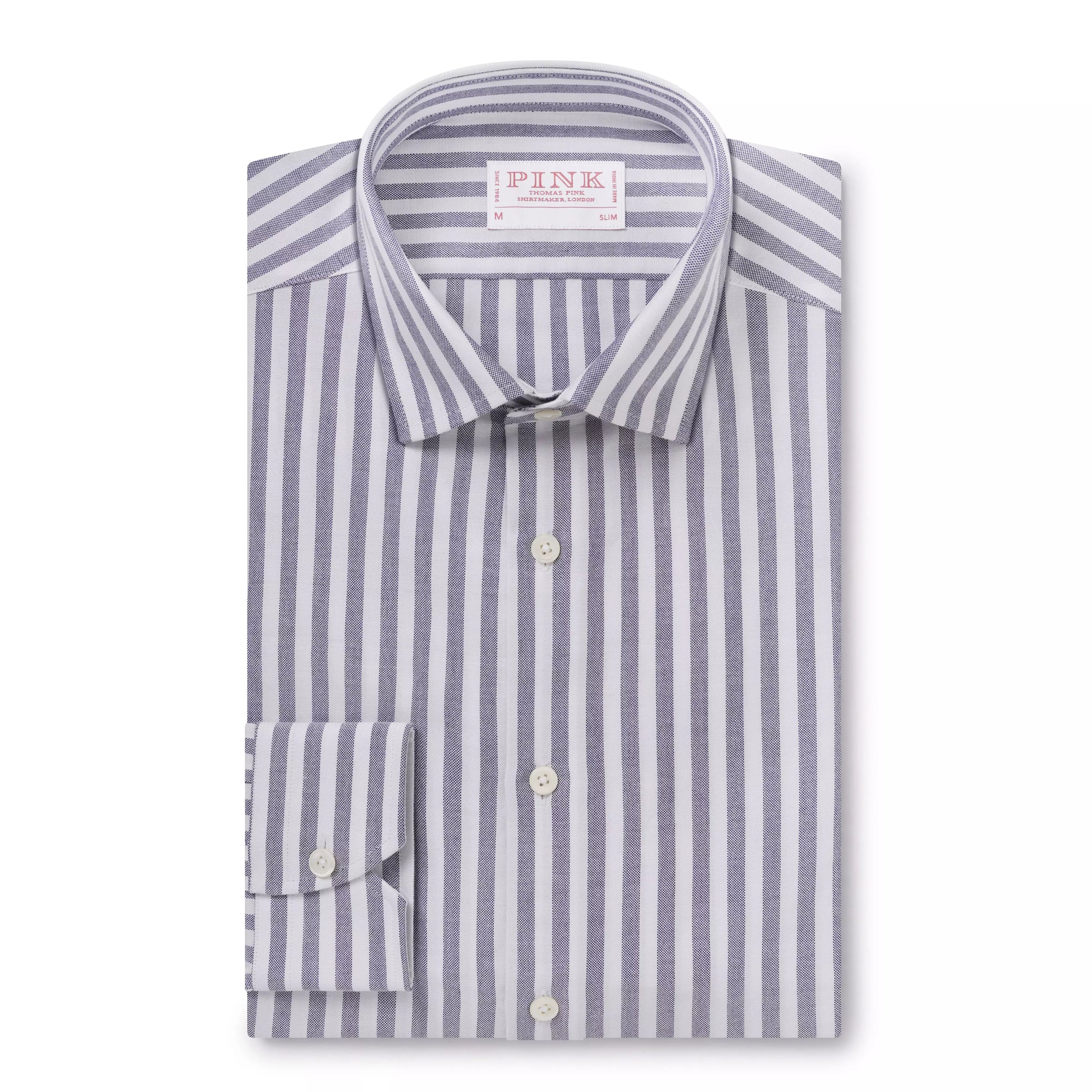 Navy Blue & White Slim Fit Business Casual Striped Oxford Shirt