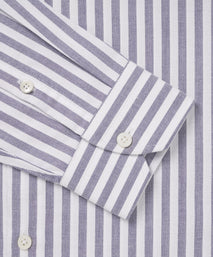 Navy Blue & White Classic Fit Business Casual Striped Oxford Shirt