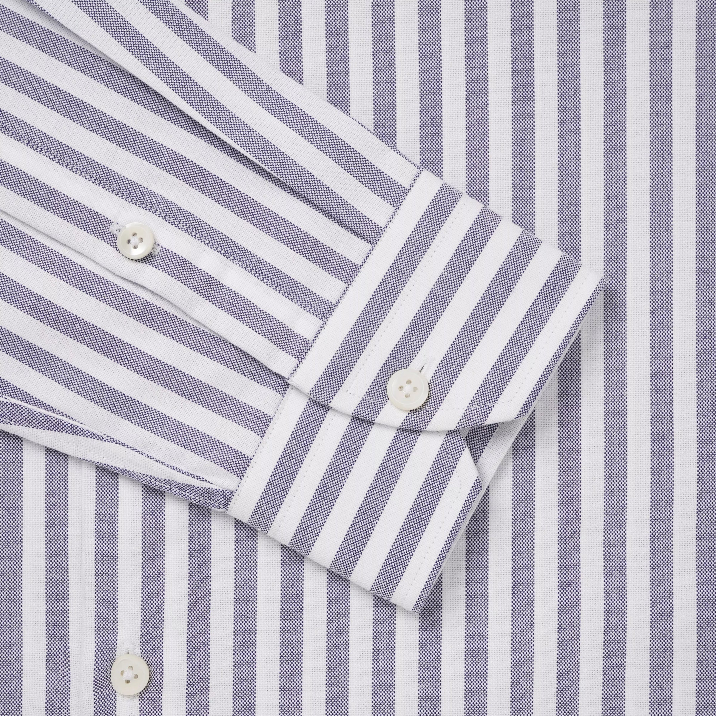 Navy Blue & White Classic Fit Business Casual Striped Oxford Shirt