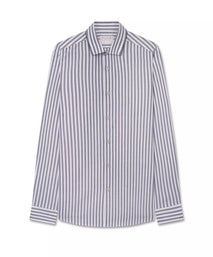 Navy Blue & White Slim Fit Business Casual Striped Oxford Shirt