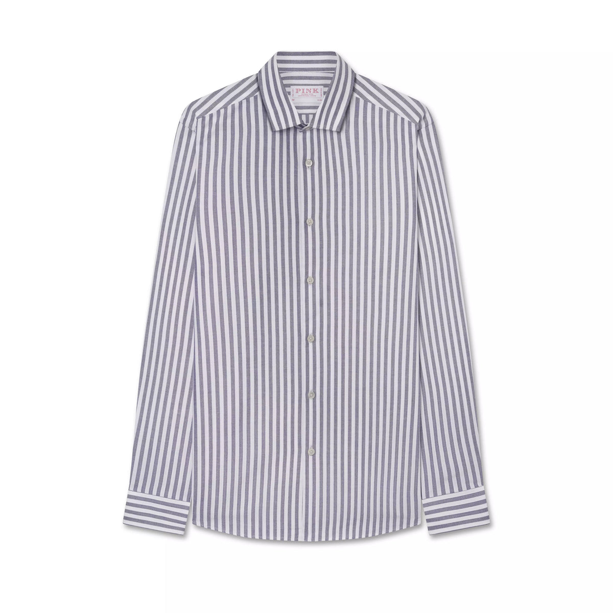 Navy Blue & White Slim Fit Business Casual Striped Oxford Shirt