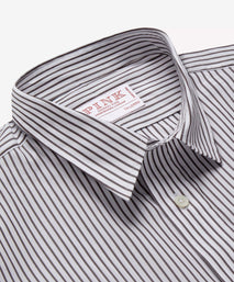 Brown & White Tailored Fit Smart Casual Striped Cotton Shirt