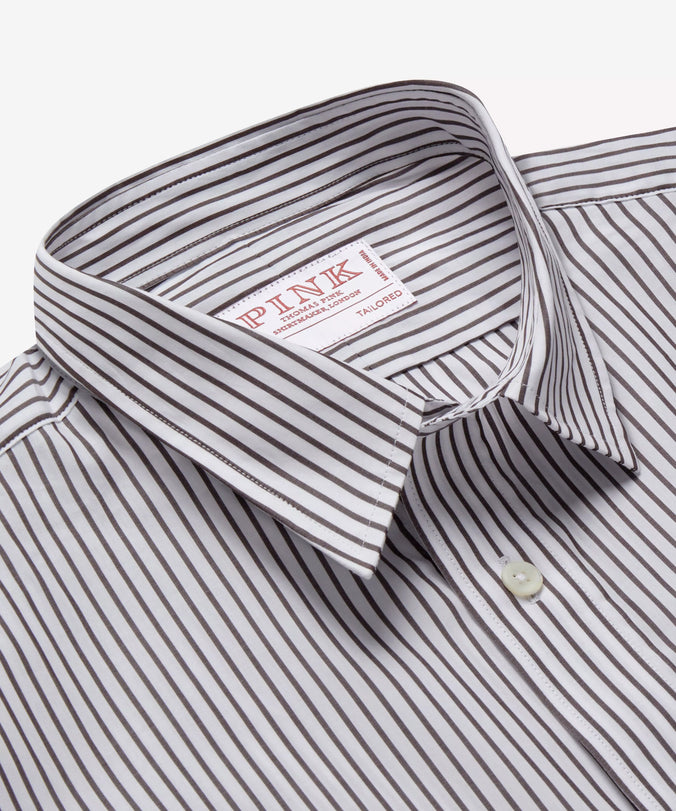 Brown & White Tailored Fit Smart Casual Striped Cotton Shirt