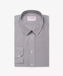 Brown & White Tailored Fit Smart Casual Striped Cotton Shirt