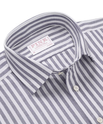 Navy Blue & White Classic Fit Business Casual Striped Oxford Shirt