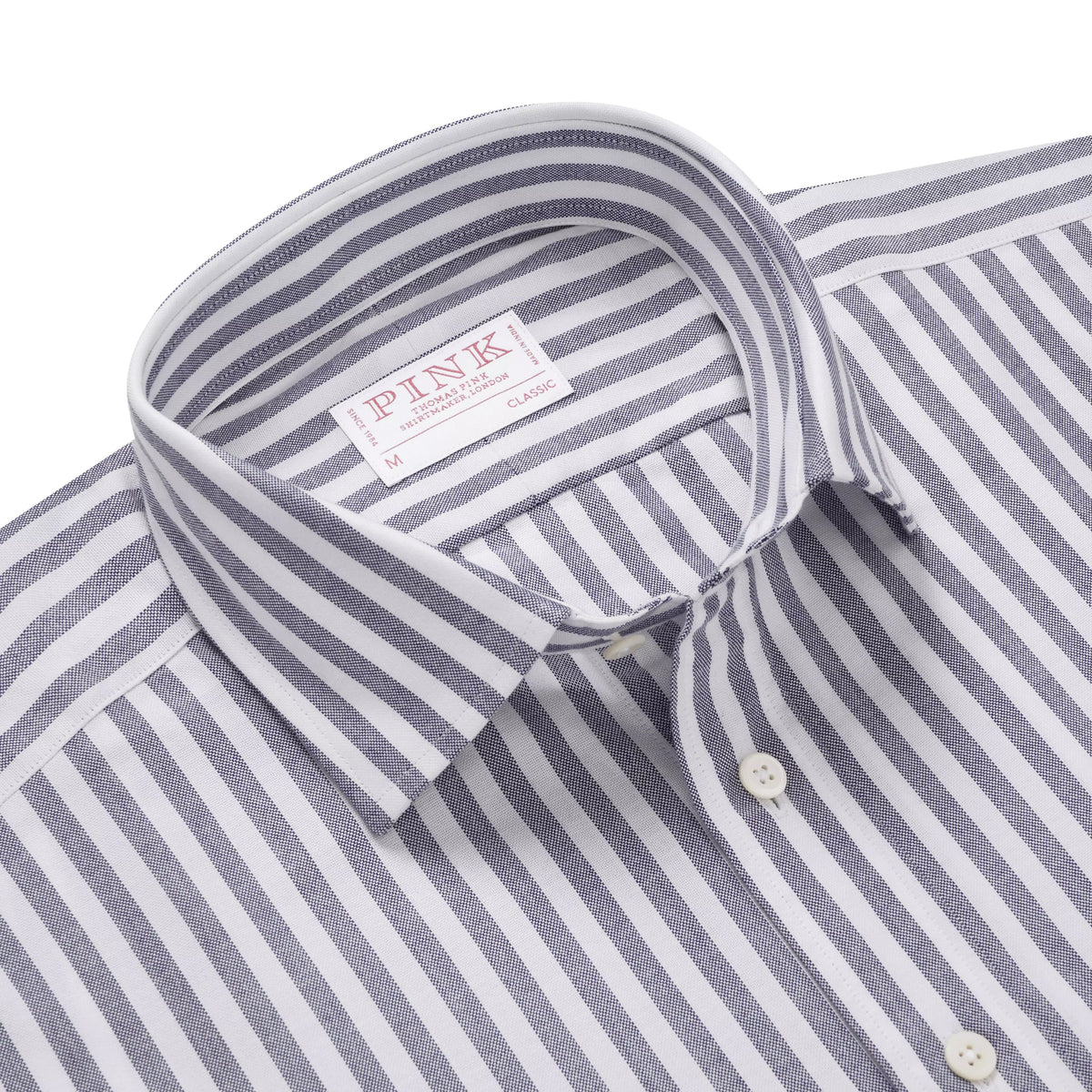 Navy Blue & White Classic Fit Business Casual Striped Oxford Shirt