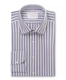 Navy Blue & White Classic Fit Business Casual Striped Oxford Shirt