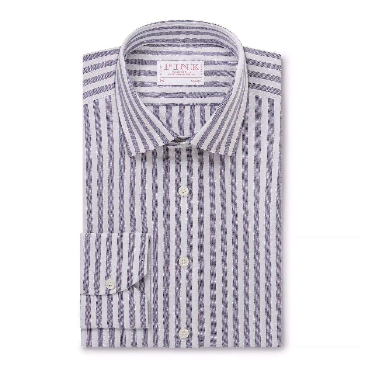 Navy Blue & White Classic Fit Business Casual Striped Oxford Shirt