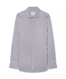 Navy Blue & White Classic Fit Business Casual Striped Oxford Shirt