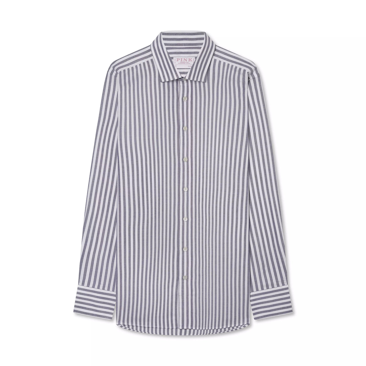 Navy Blue & White Classic Fit Business Casual Striped Oxford Shirt