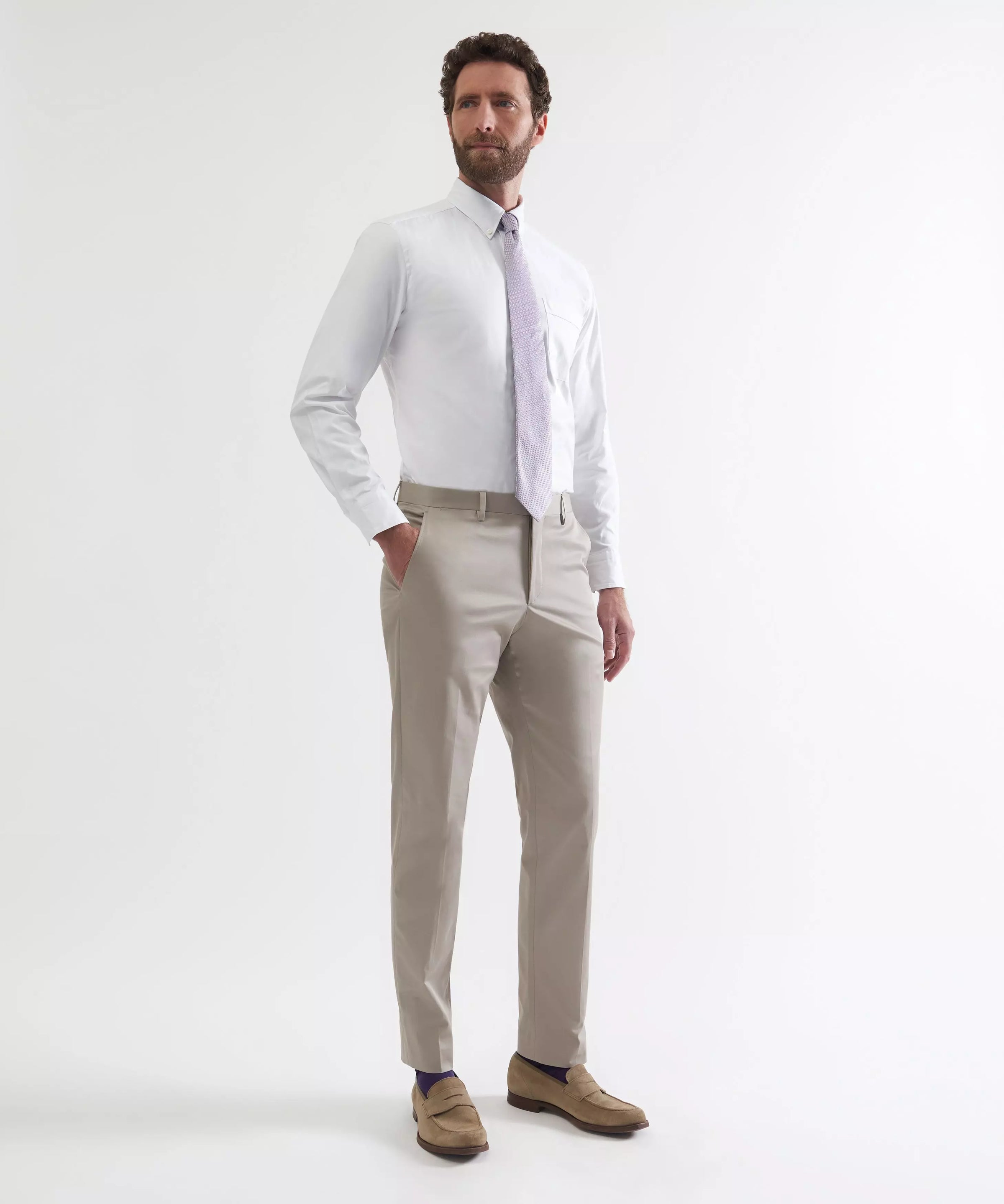 Stone Tailored Fit Cotton Twill Flat Front Pants
