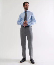Gray Tailored Fit Merino Wool Pleated Pants