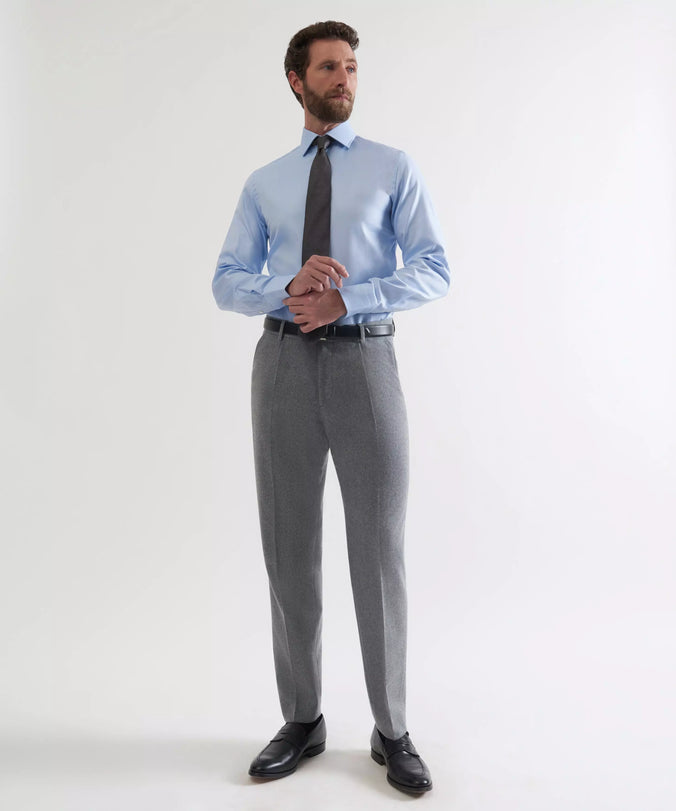 Gray Tailored Fit Merino Wool Pleated Pants