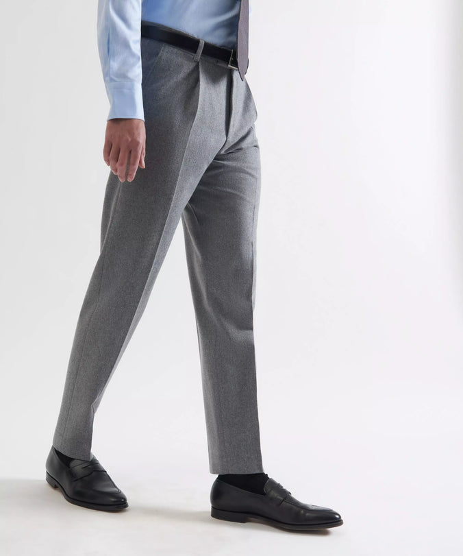 Gray Tailored Fit Merino Wool Pleated Pants