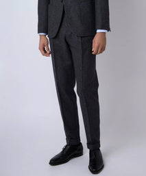 Charcoal Grey Tailored Fit Melange Merino Wool Pleated Pants