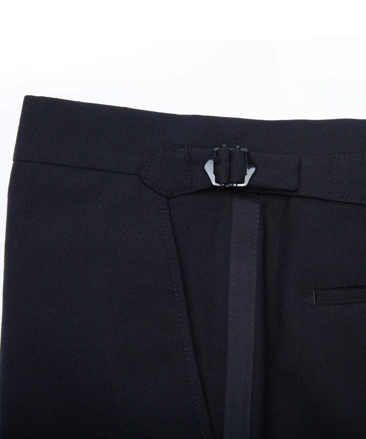 Black Tailored Fit Merino Wool Flat Front Evening Pants