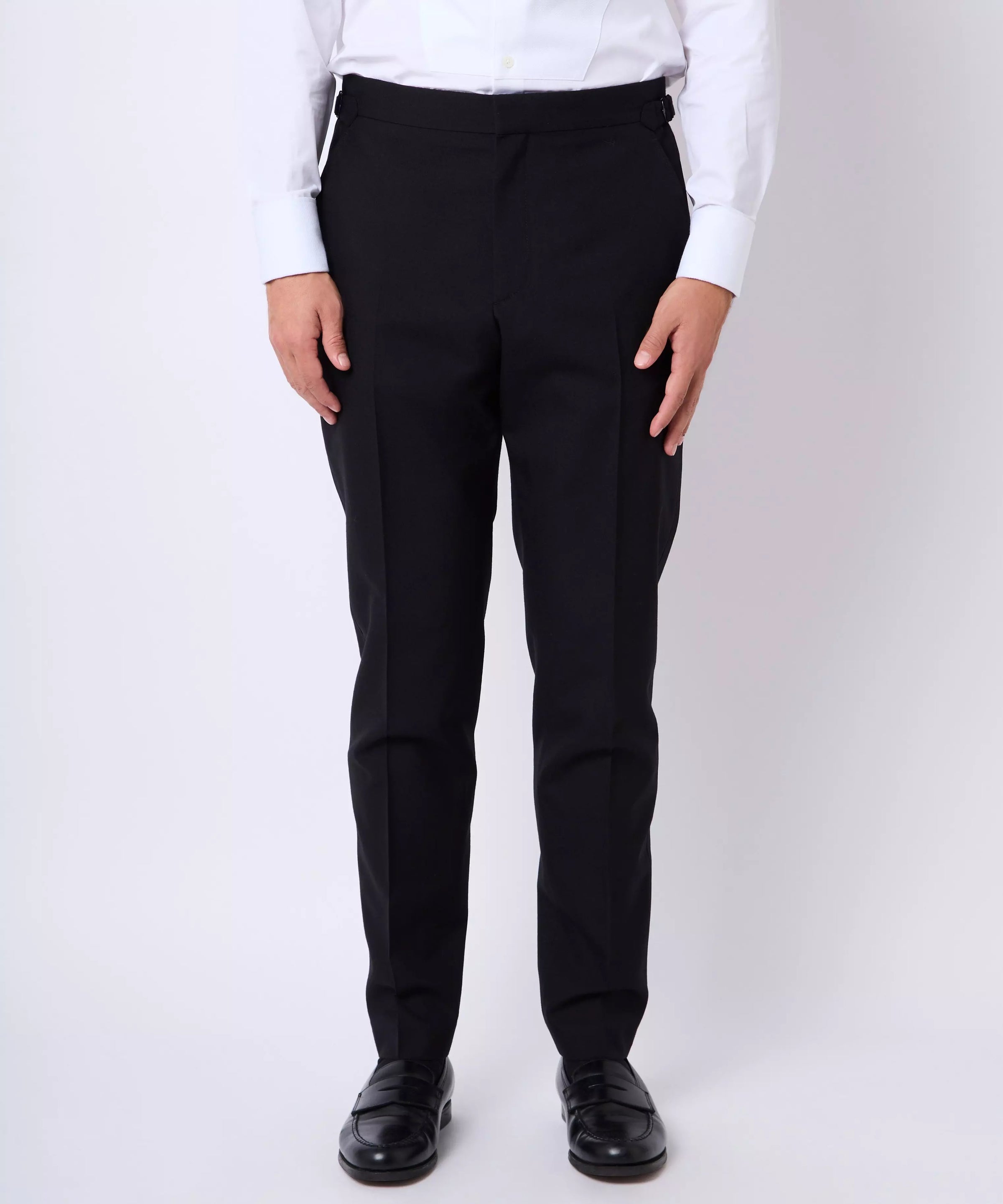 Black Tailored Fit Merino Wool Flat Front Evening Pants