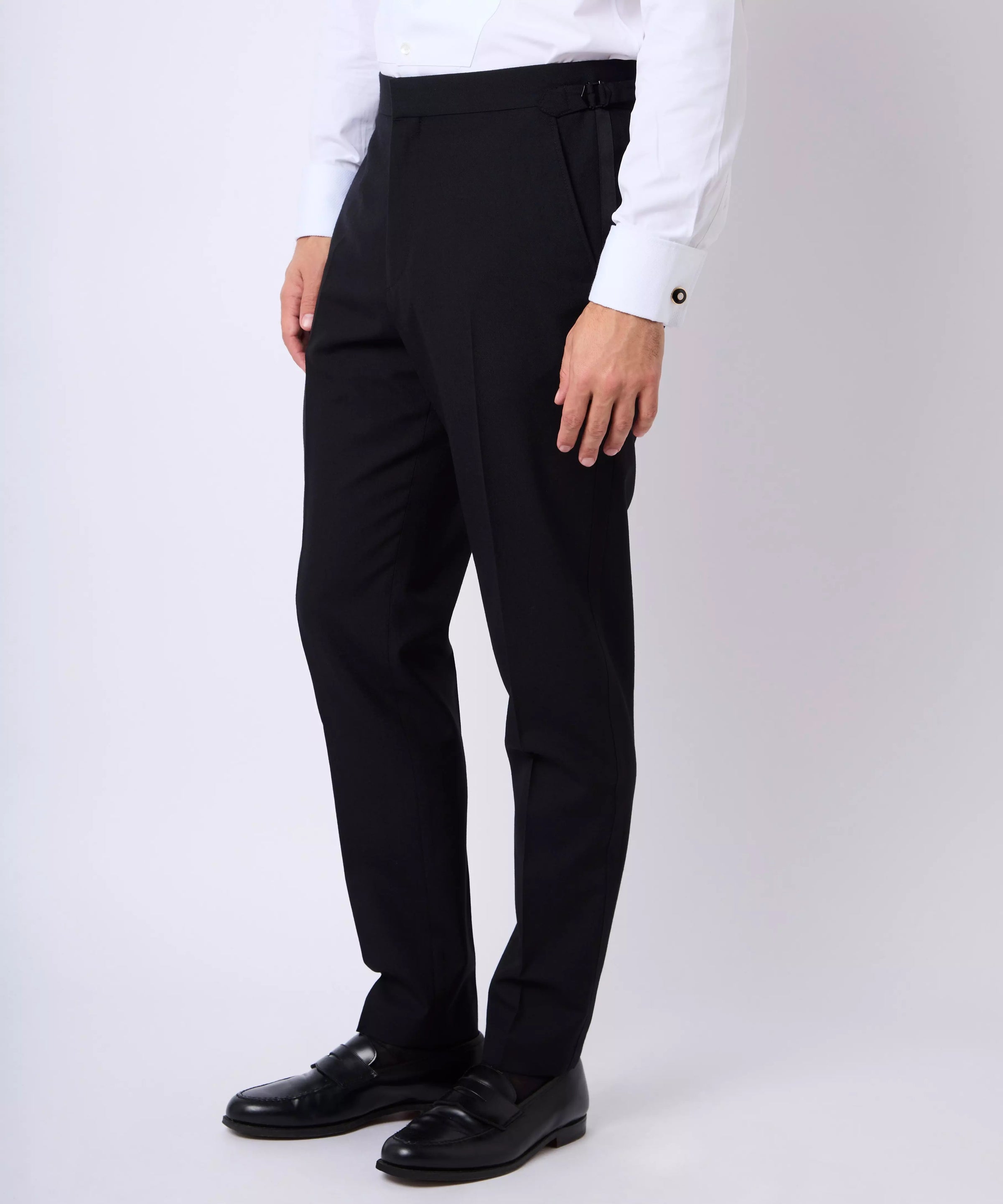 Black Tailored Fit Merino Wool Flat Front Evening Pants