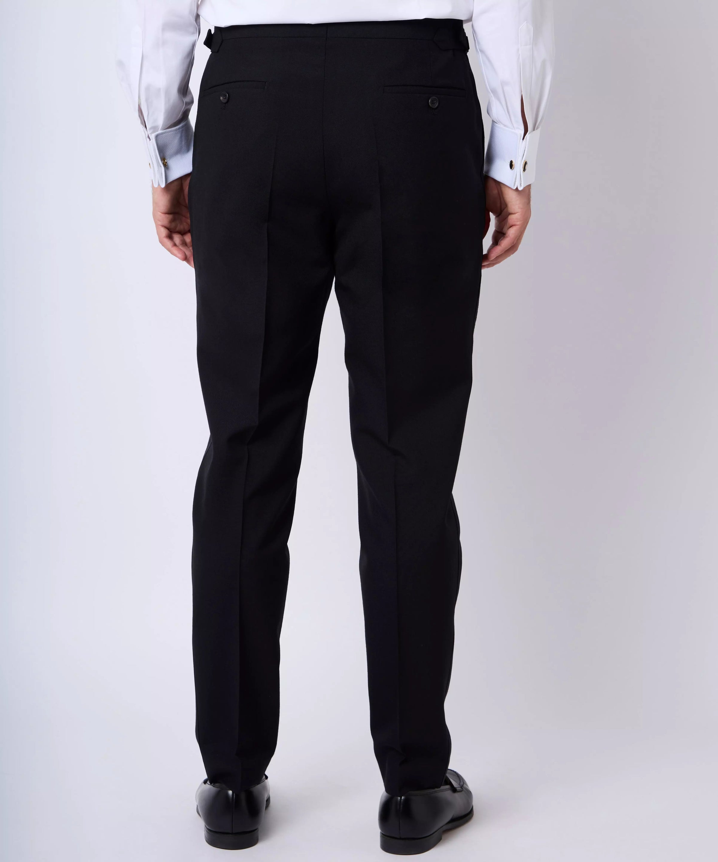 Black Tailored Fit Merino Wool Flat Front Evening Pants