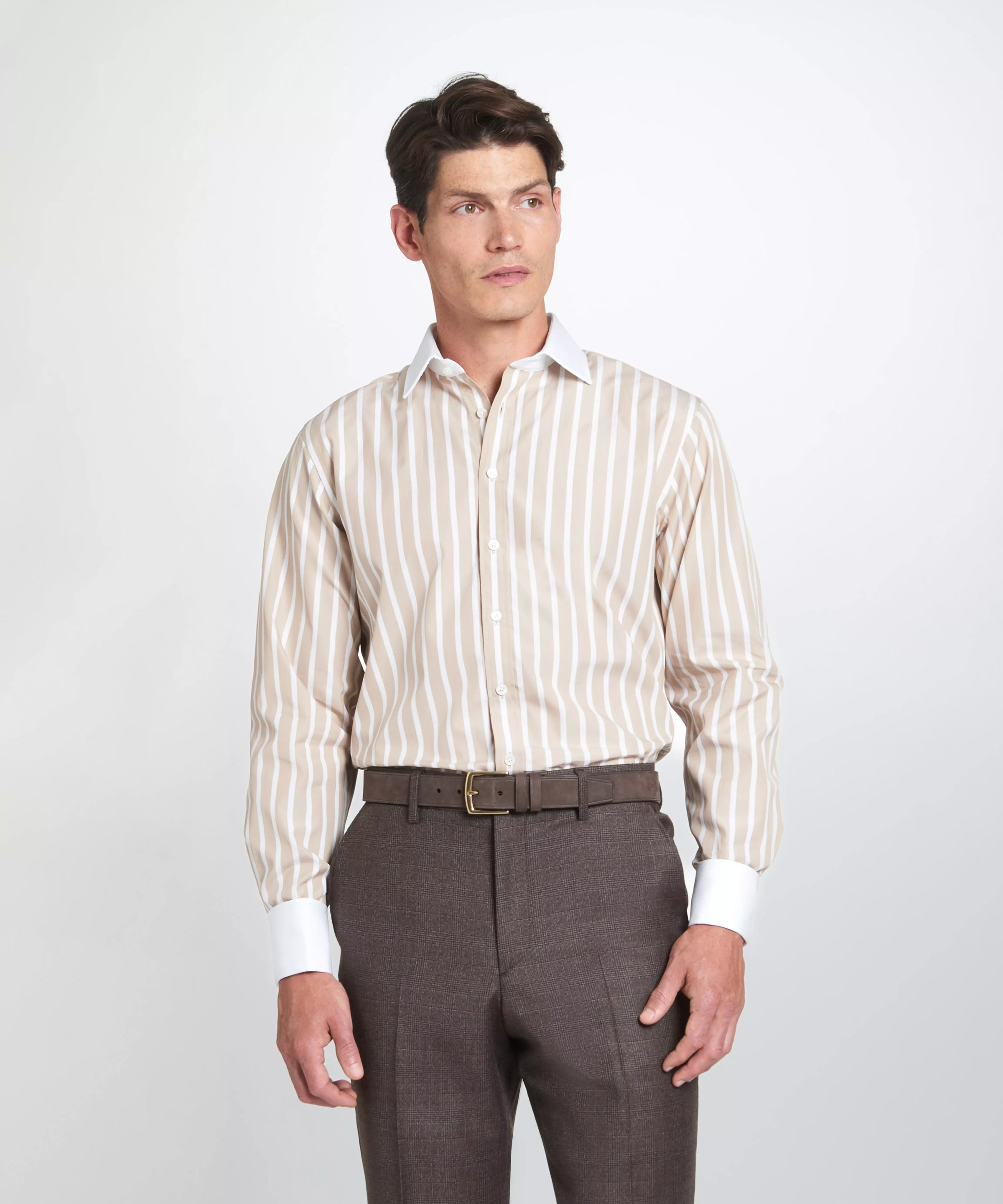 Brown & Neutral Tailored Fit Pow Flat Front Trouser