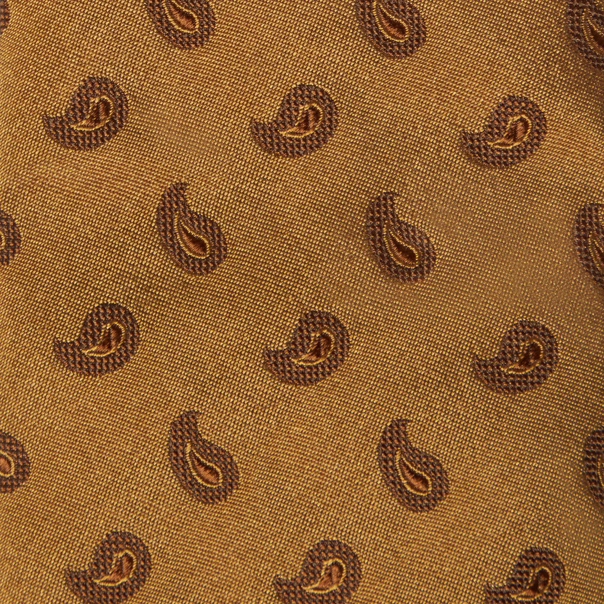 Mustard Yellow Paisley Motif Silk Woven Tie