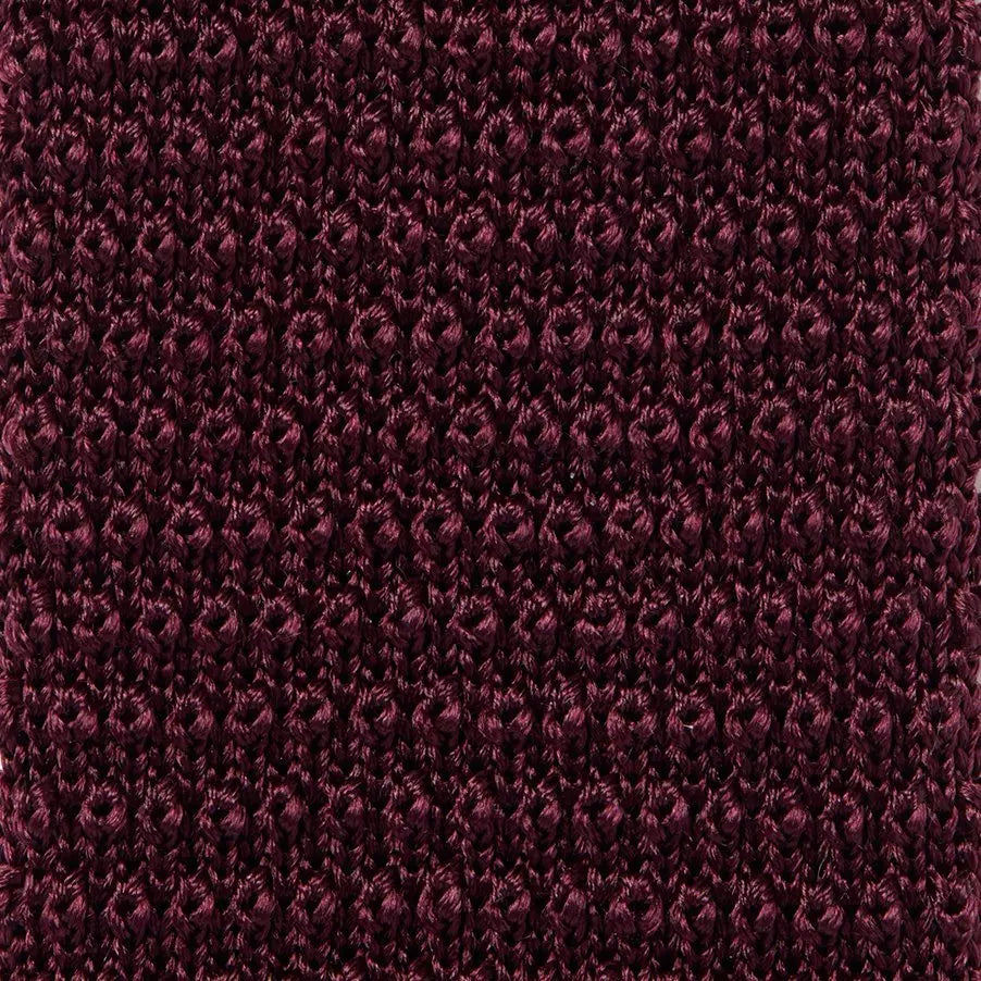 Burgundy Plain Knitted Silk Tie Square Tip