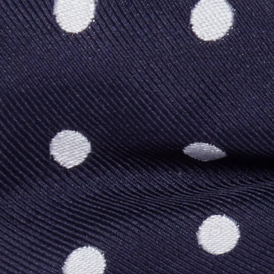 Navy Blue & White Polka Dot Silk Woven Tie